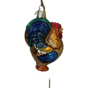Old World Christmas Tree Ornament Rooster Bird Chicken Glass Multicolor